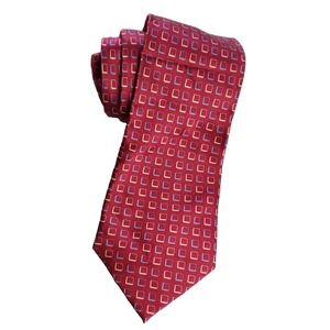 Neo Bill Blass Red Square Print Tie Geometric Pattern Classic Menswear